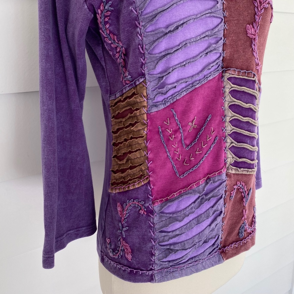 Vintage Rising International Embroidered Mixed Textures Purple Top Medium - Picture 10 of 15
